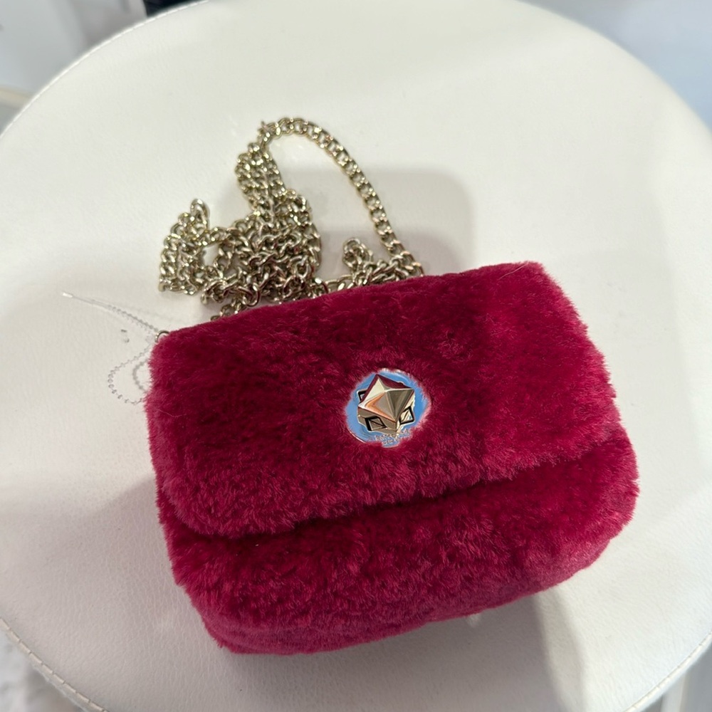 Faux Fur Chain Shoulder Bag - Magenta